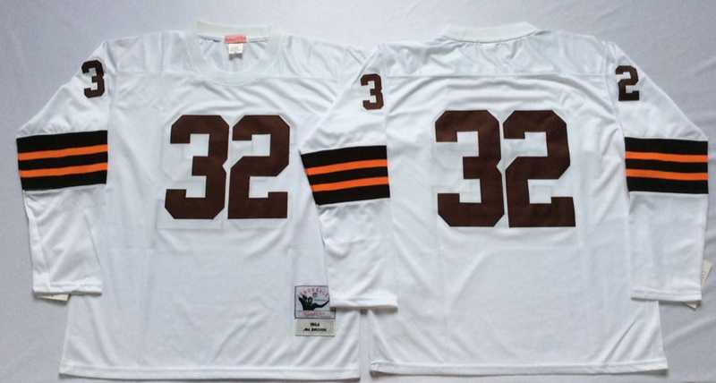 Browns 32 Jim Brown White Long Sleeve M&N Throwback Jersey->nfl m&n throwback->NFL Jersey